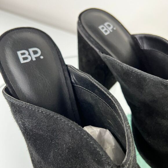 Nordstrom BP Black Suede Leather Mules Size 7M Peep Toe Block Heels - Picture 4 of 7